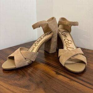 7.5 Sam Edelman Signature Collection Yenna Sandal Tan Suede Block Heel Sandals